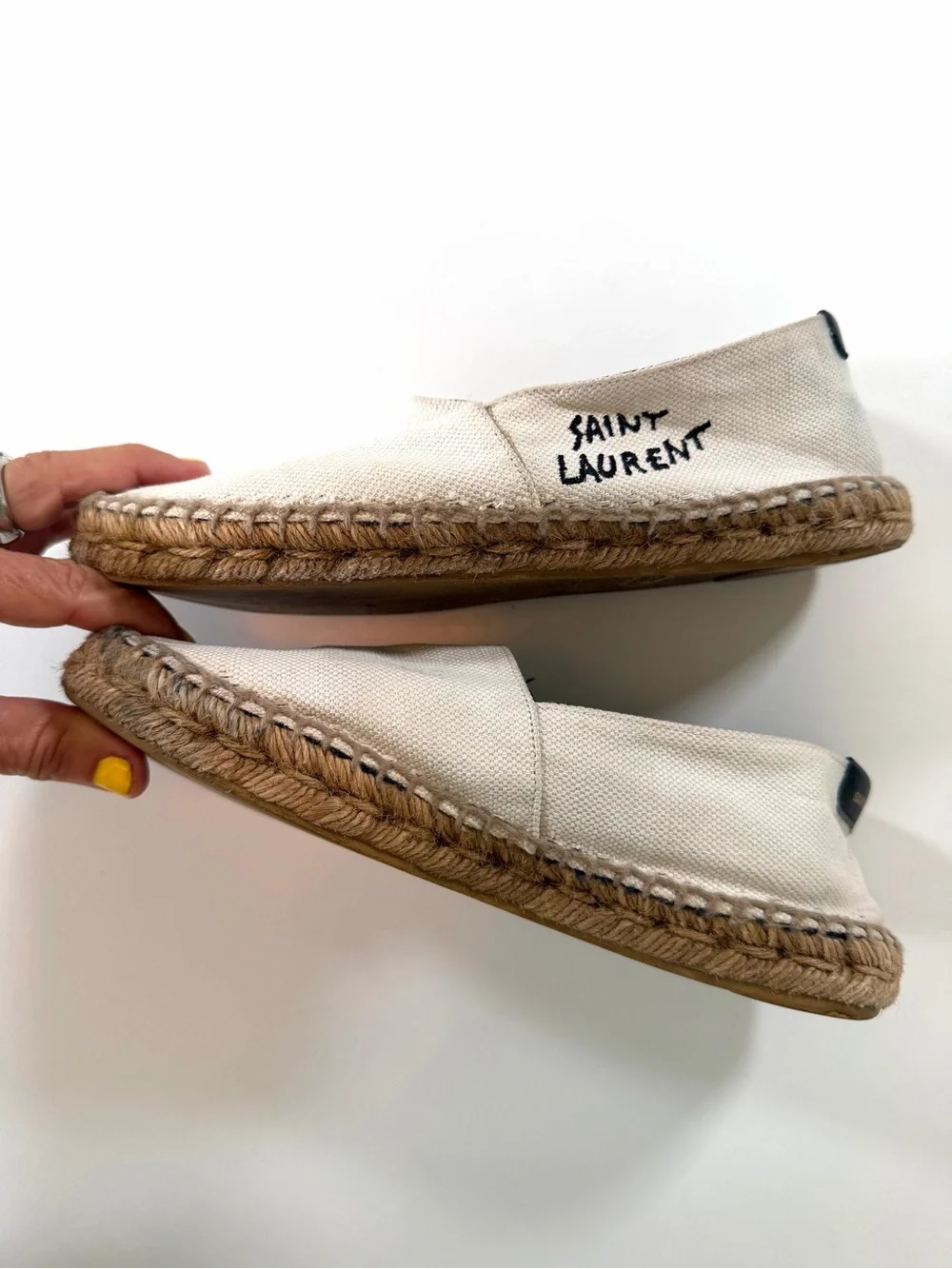 Saint Laurent Logo Embroidered Canvas Espadrille Flats EU 37